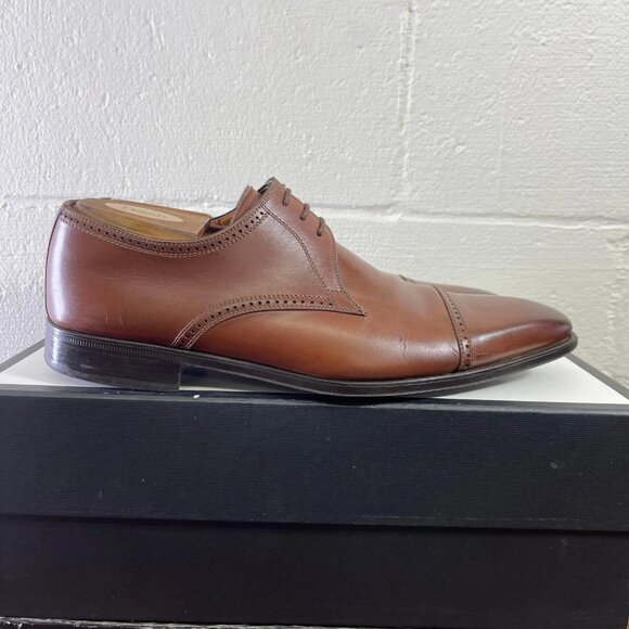 Magnanni 13317 Cap Toe Brown Leather Oxford Dress Shoes Lace up Men's Size 8.5 M - Picture 3 of 13